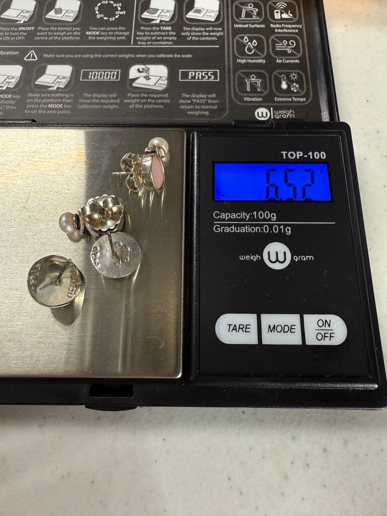 Two Pairs of Sterling Silver Pierced Earrings Rose Quartz & Hemitie Gemstones /ro