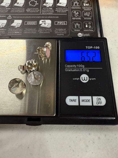 Two Pairs of Sterling Silver Pierced Earrings Rose Quartz & Hemitie Gemstones /ro