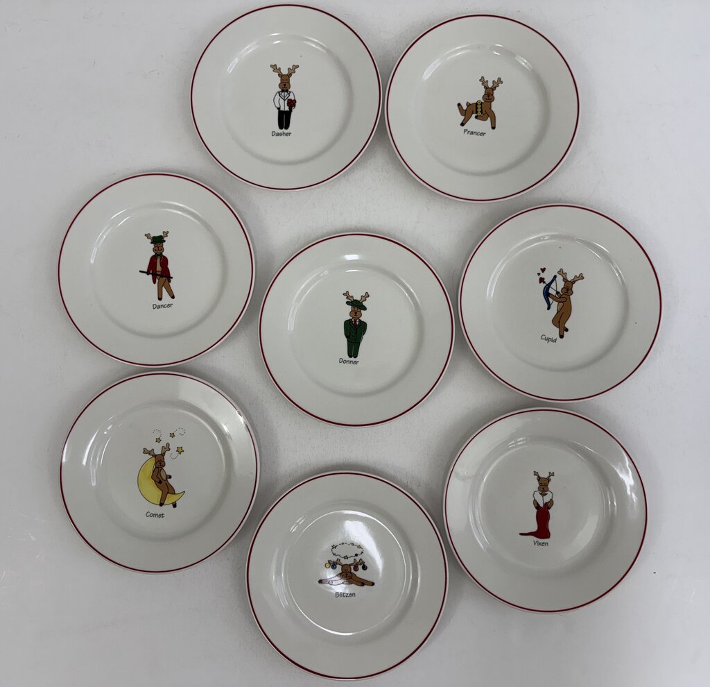 VTG LTD Commodities Set of 8 Holiday Reindeer Plates /roh