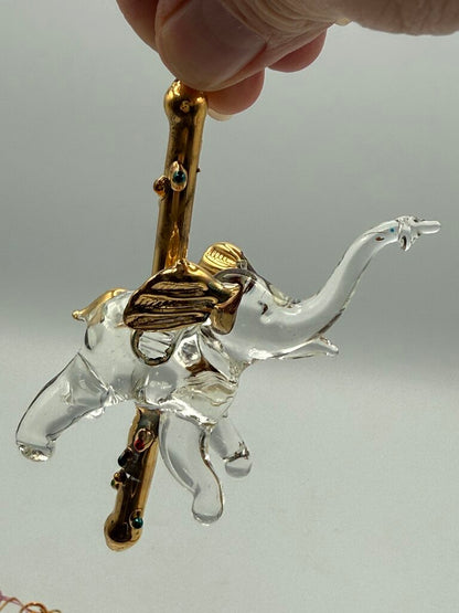 Set of 3 Petite Glass and Crystal Christmas Tree Ornaments Ballet Slippers, Elephant, Birdhouse /ro