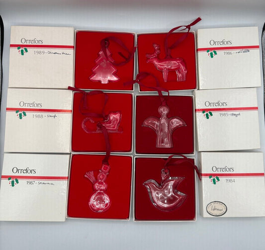 Lot of 6 VTG Orrefors Crystal Christmas Ornaments 1984-89 w/Box /ro