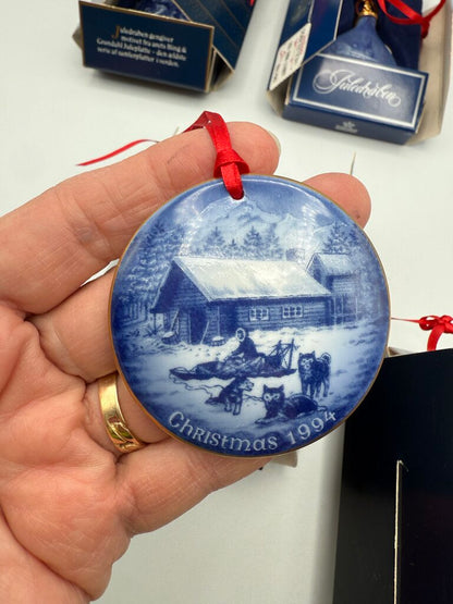 VTG Set of 5 Bing & Grondahl Copenhagen Cobalt Blue Porcelain Ornaments /ro