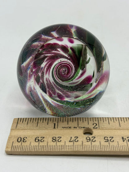 Glass Eye Studio Fireball Collection Purple Swirl Paperweight /ro