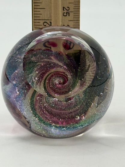 Glass Eye Studio Fireball Collection Purple Swirl Paperweight /ro