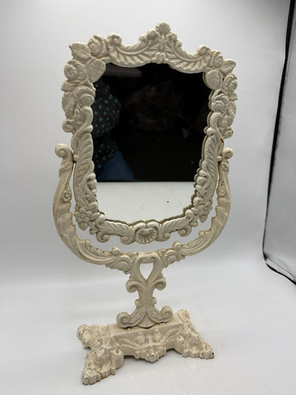 Victorian Cast Iron Pedestal Framed Vanity Mirror 16” Tall /rw