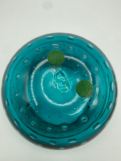 VTG Murano Art Glass Ashtray Teal Blue Bowl Controlled Bubbles /ro