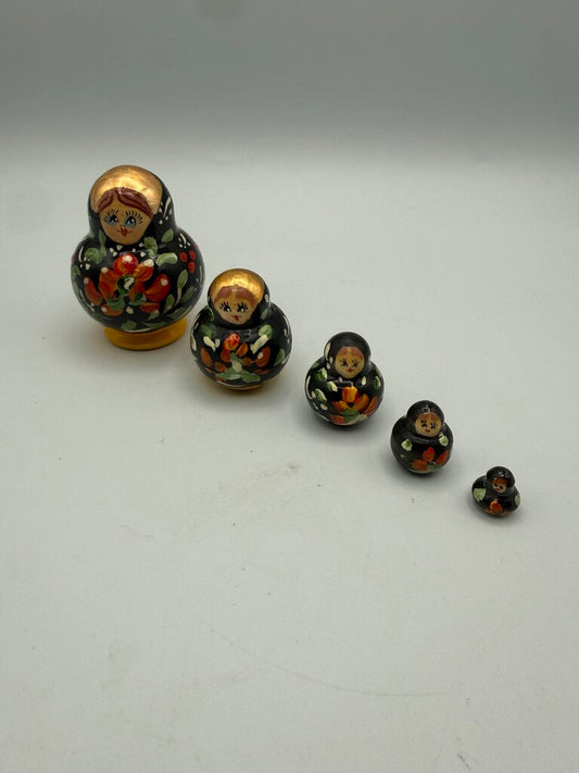 Miniature Handpainted 5 pc Wood Russian Nesting Dolls /ro