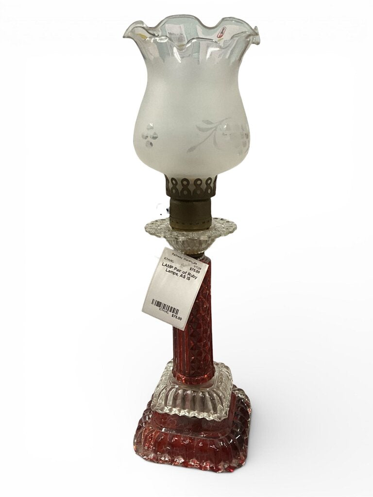 Pair of Ruby Lamps, AS IS