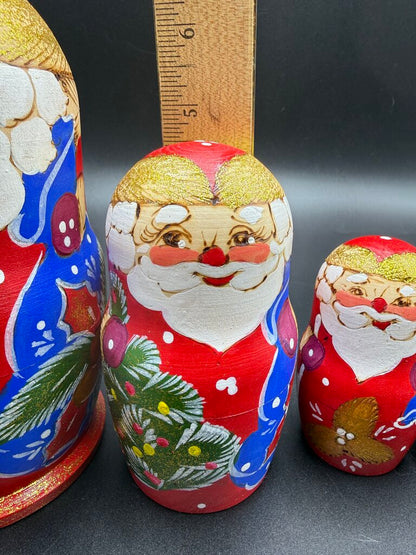 5 Pc Wood Santa Matryoshka Nesting Dolls Handpainted Russian /ro