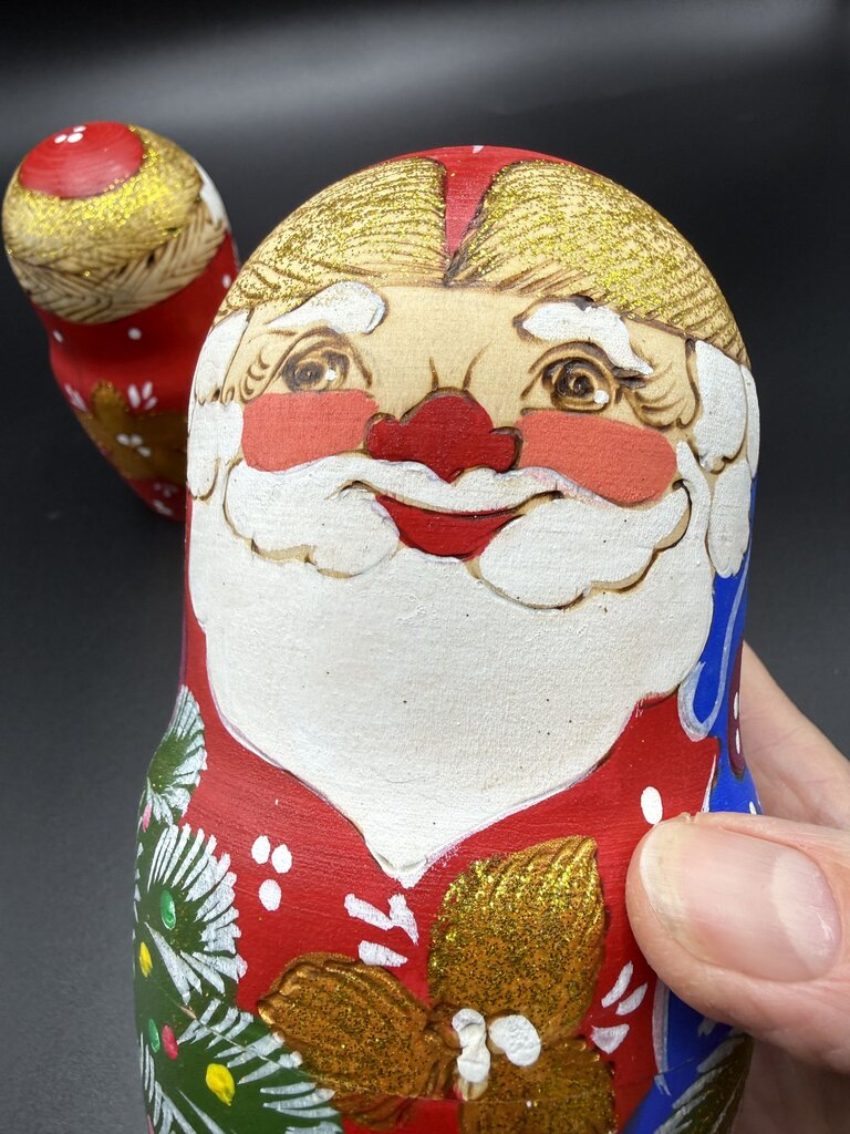 5 Pc Wood Santa Matryoshka Nesting Dolls Handpainted Russian /ro