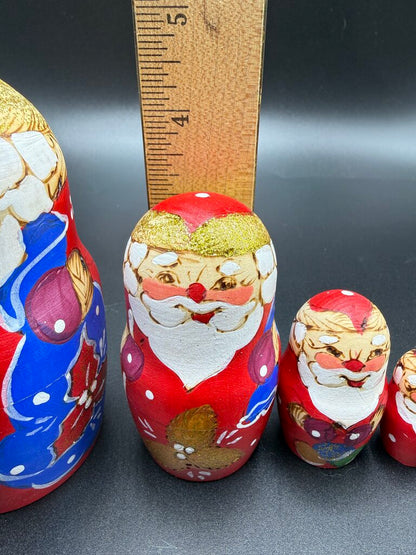5 Pc Wood Santa Matryoshka Nesting Dolls Handpainted Russian /ro