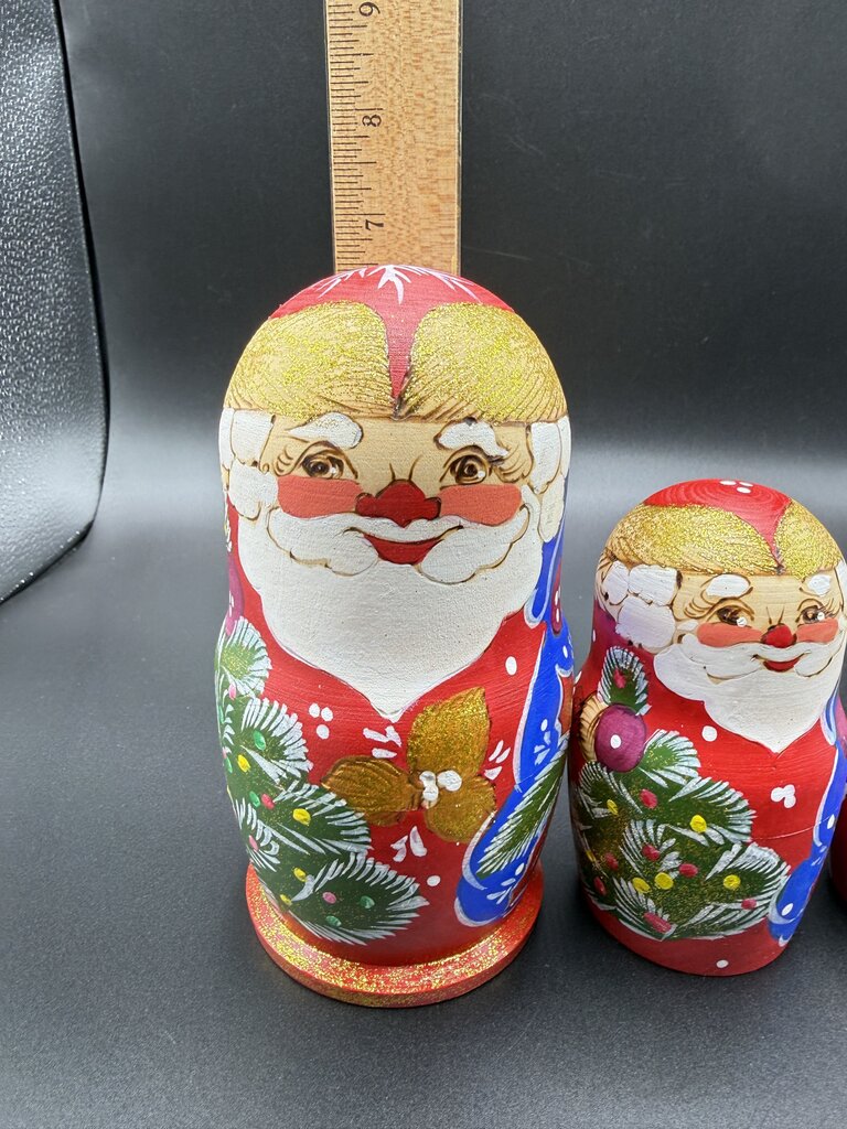 5 Pc Wood Santa Matryoshka Nesting Dolls Handpainted Russian /ro