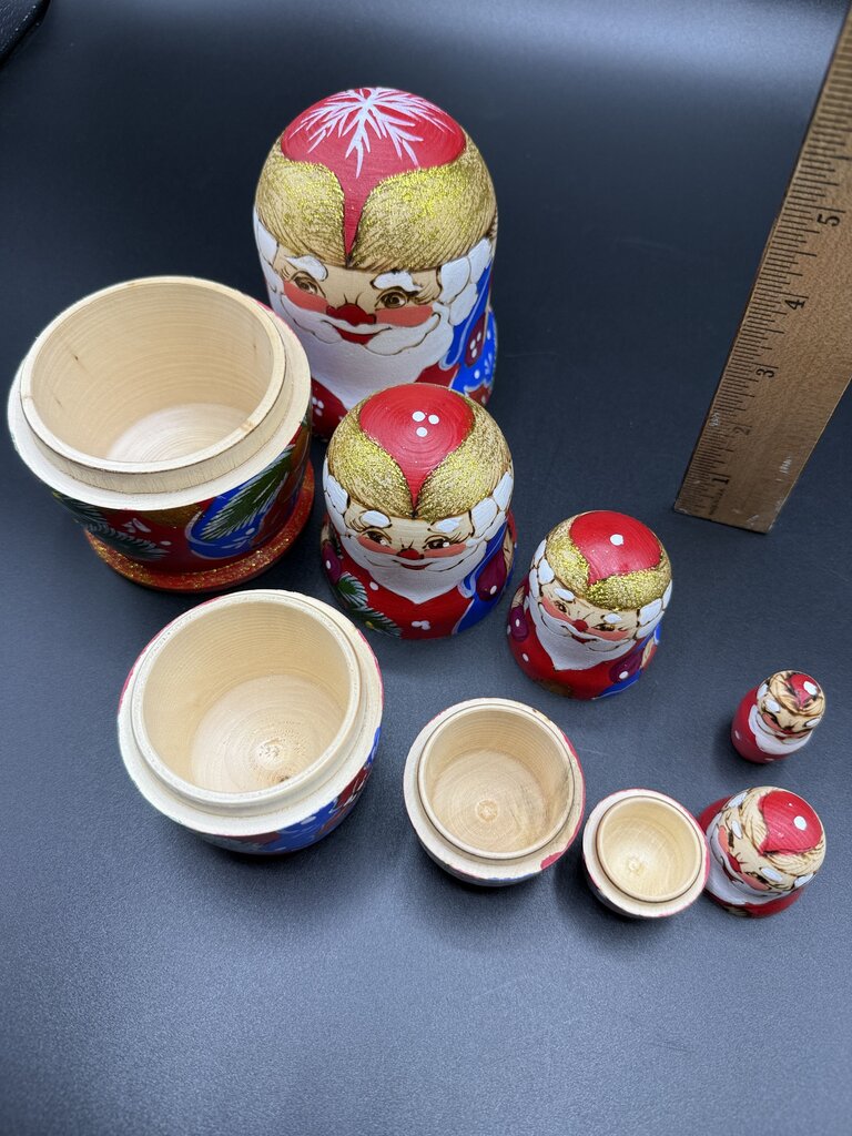 5 Pc Wood Santa Matryoshka Nesting Dolls Handpainted Russian /ro