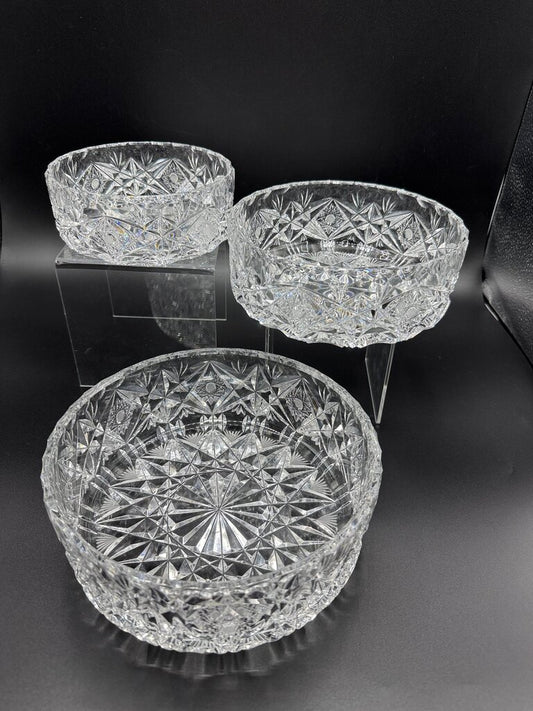 Set of 3 VTG Brilliant Cut Crystal Nesting Bowls /ro