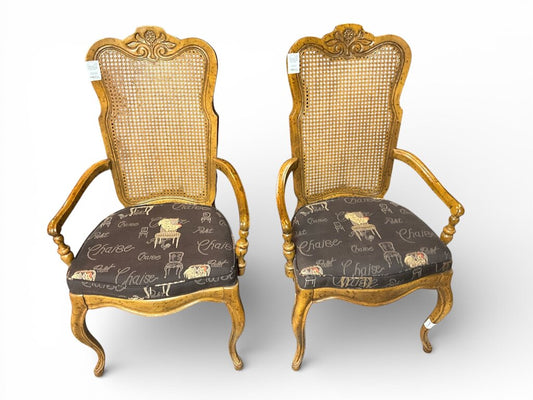 Pair of French Bergere Cane & Chestnut Arm Chairs