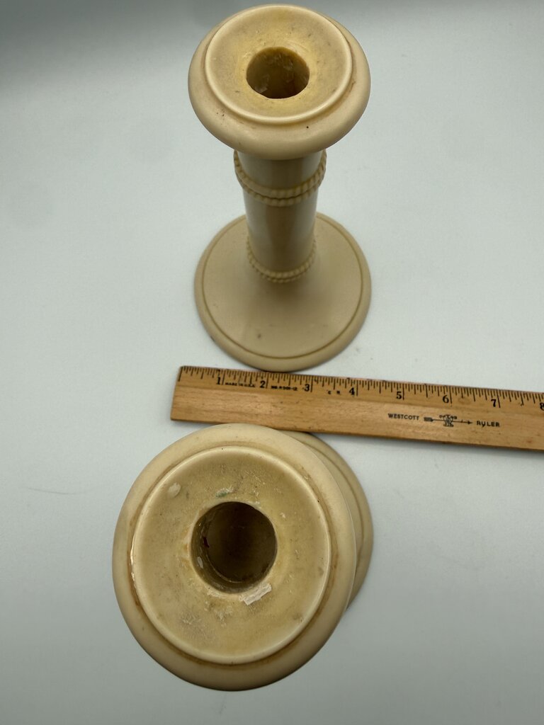 Antique set of 2 Celluloid Ivory Column Candlestick Holders 7” /ro