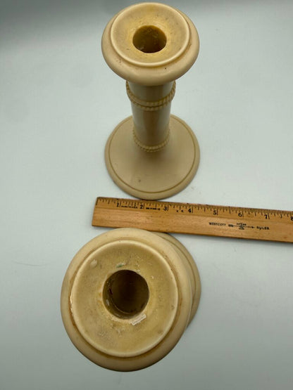 Antique set of 2 Celluloid Ivory Column Candlestick Holders 7” /ro