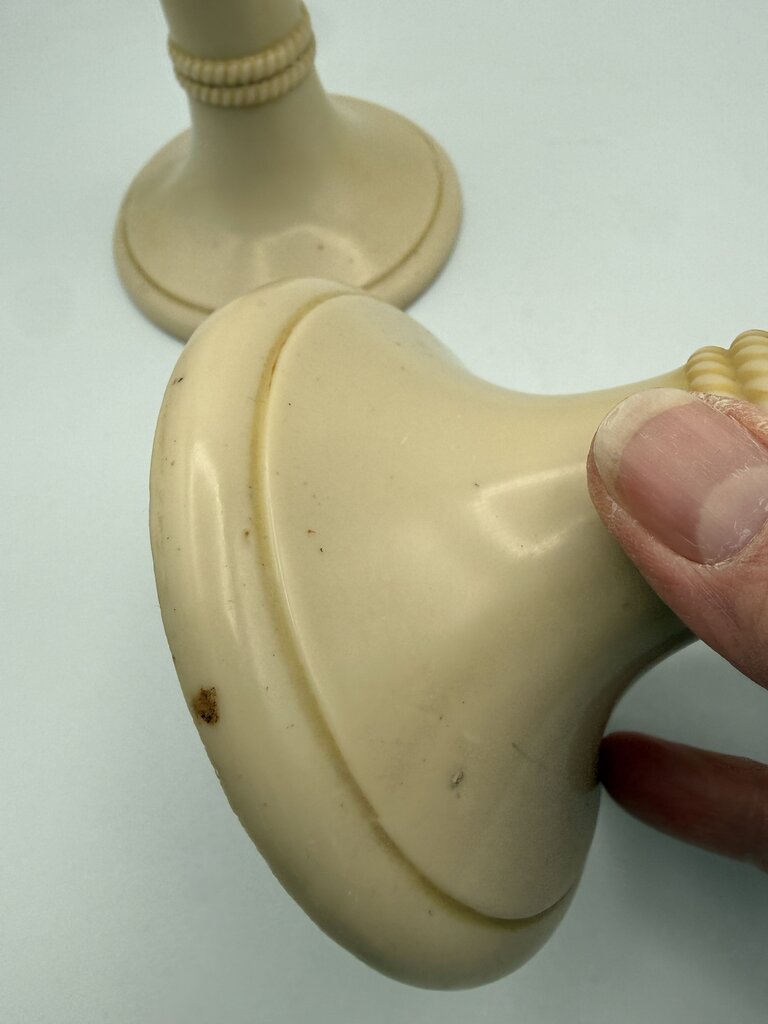 Antique set of 2 Celluloid Ivory Column Candlestick Holders 7” /ro