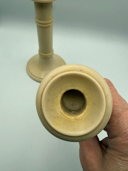 Antique set of 2 Celluloid Ivory Column Candlestick Holders 7” /ro
