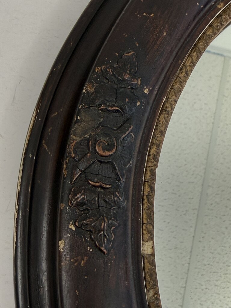 Antique Oval Dark Wood Ornate Framed Wall Mirror 14x12 /roh