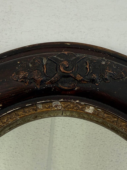Antique Oval Dark Wood Ornate Framed Wall Mirror 14x12 /roh