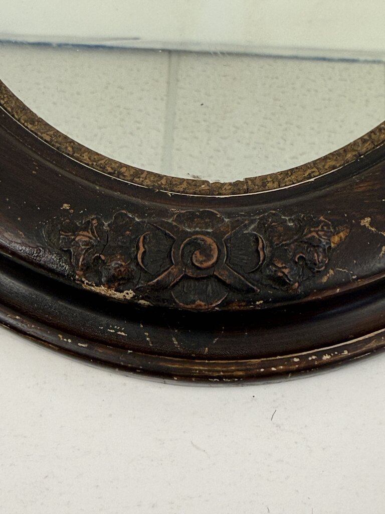 Antique Oval Dark Wood Ornate Framed Wall Mirror 14x12 /roh