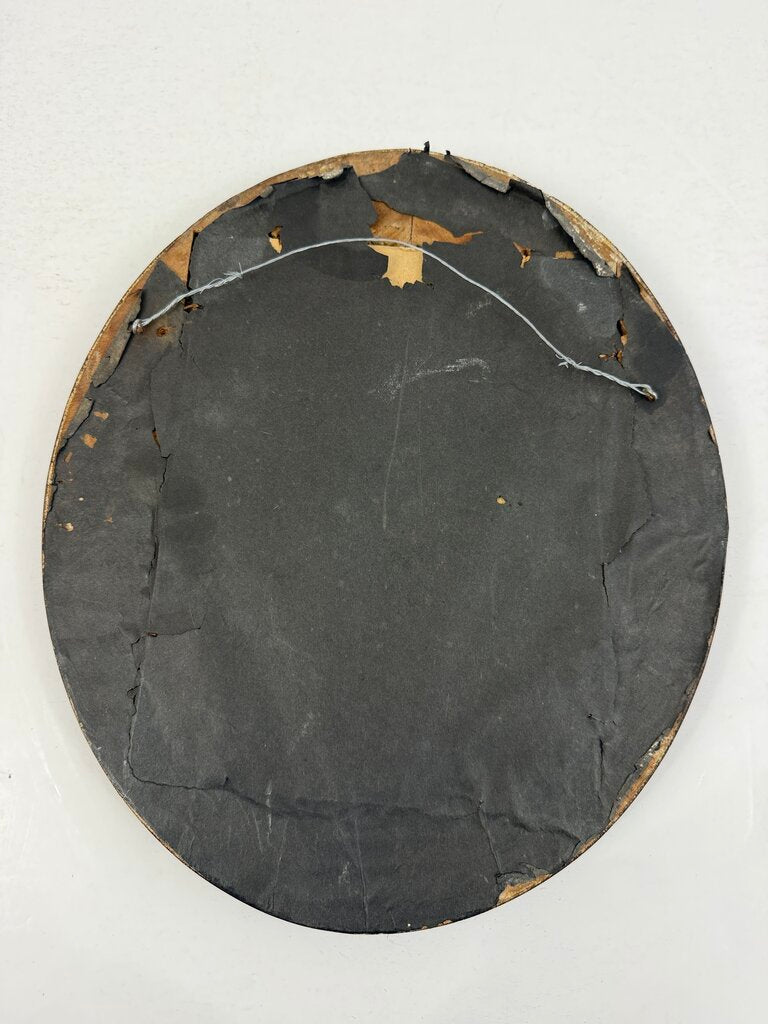 Antique Oval Dark Wood Ornate Framed Wall Mirror 14x12 /roh