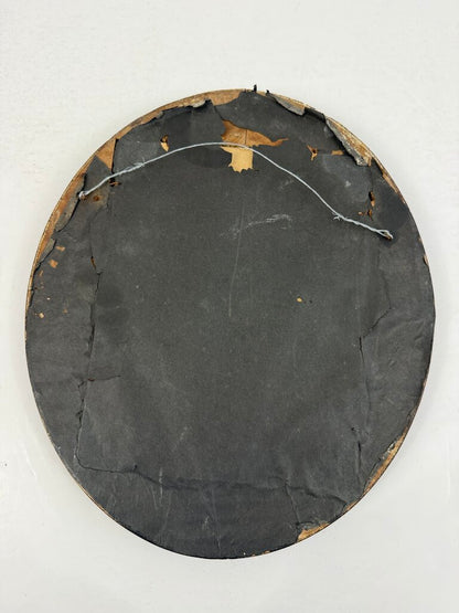 Antique Oval Dark Wood Ornate Framed Wall Mirror 14x12 /roh