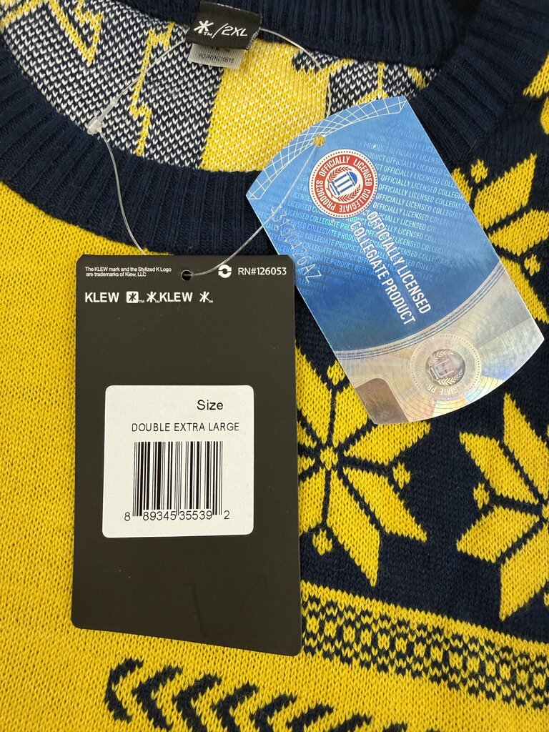Klew Men’s Michigan Wolverines Long Sleeve Holiday Ugly Sweater Double XL New /rb