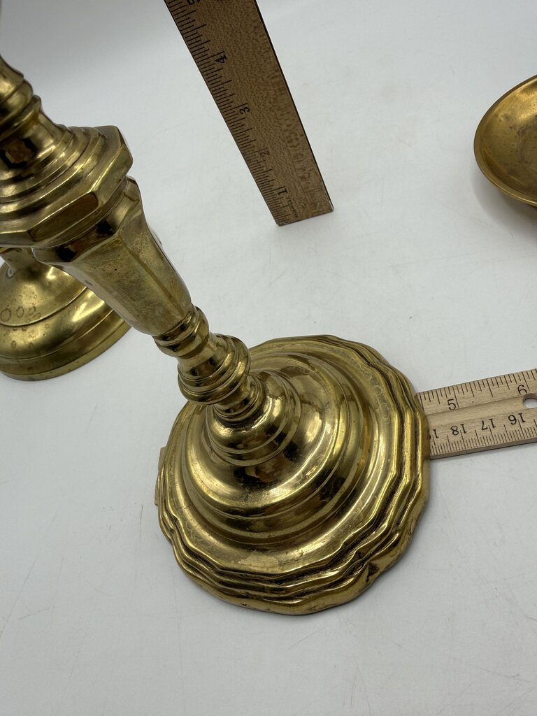 VTG Set of 3 Brass Assorted Candlestick Holders 8”-10” Tall /rw