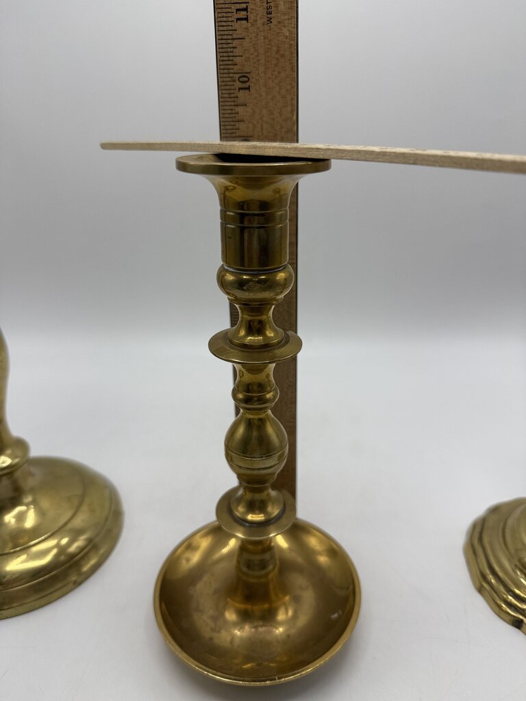 VTG Set of 3 Brass Assorted Candlestick Holders 8”-10” Tall /rw
