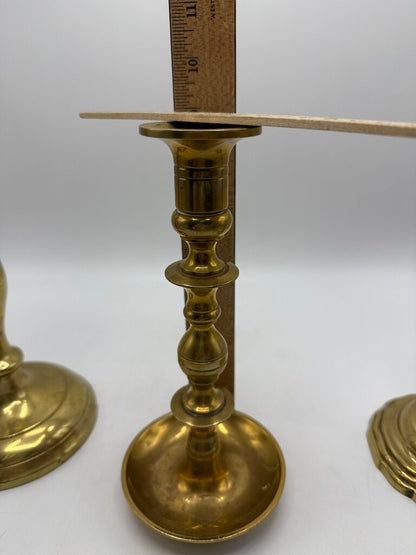 VTG Set of 3 Brass Assorted Candlestick Holders 8”-10” Tall /rw