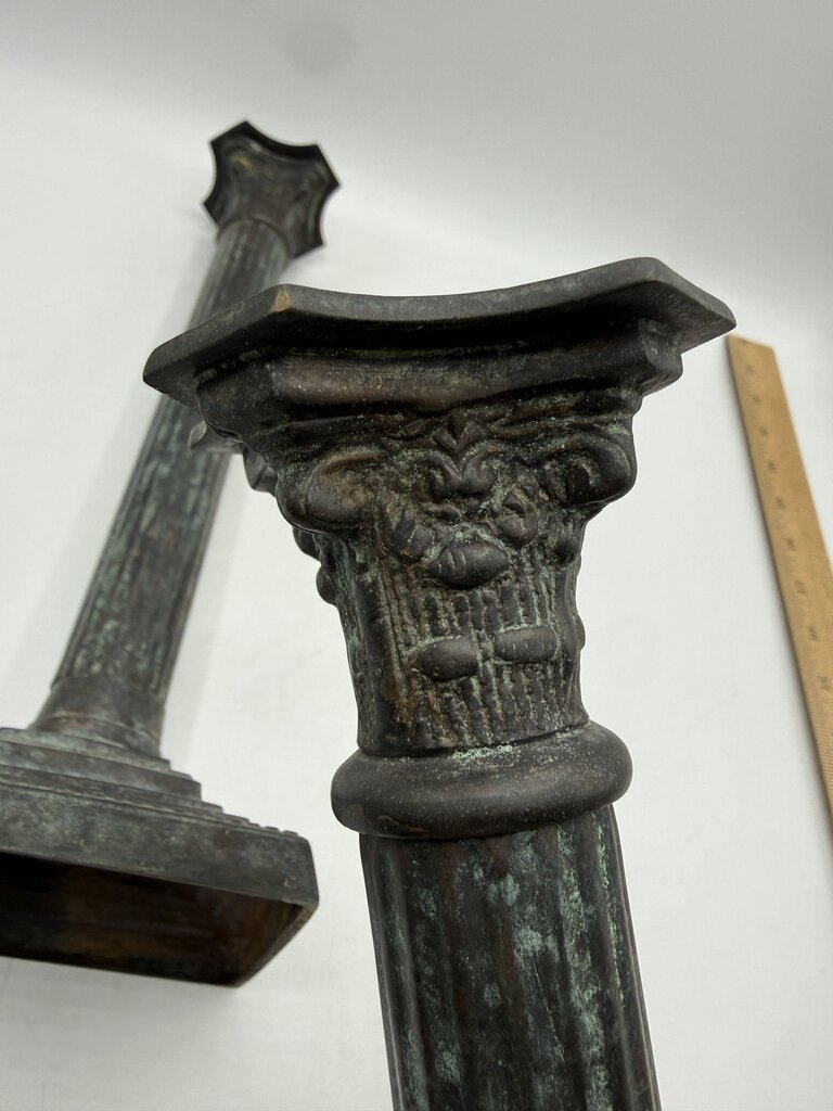 VTG Bronze Corinthian Column Candlestick Holders 13” tall /rw