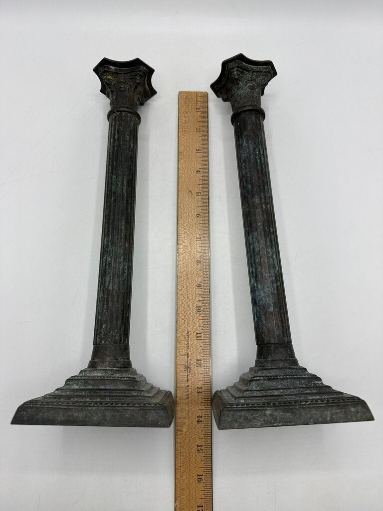 VTG Bronze Corinthian Column Candlestick Holders 13” tall /rw