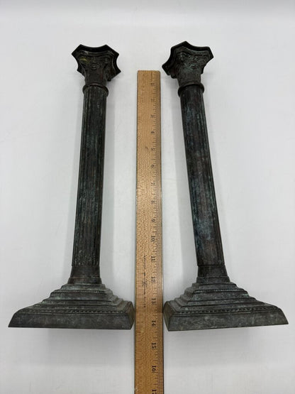 VTG Bronze Corinthian Column Candlestick Holders 13” tall /rw