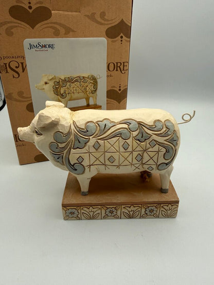 Jim Shore Hog Wild White Farmhouse Pig Figurine w/box /rw