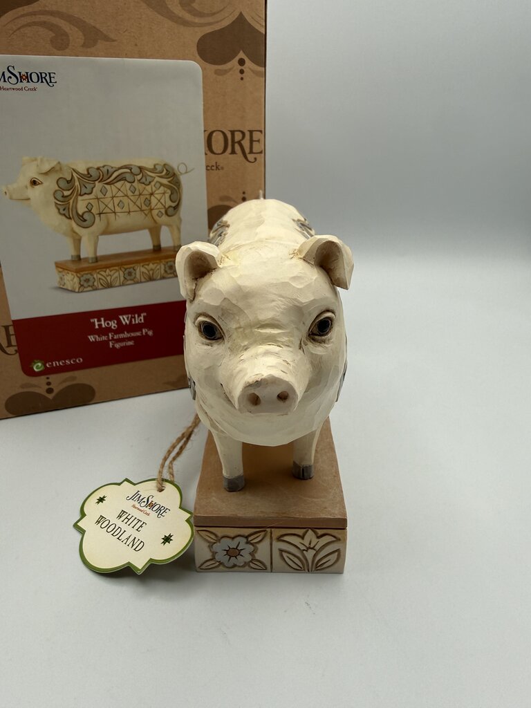 Jim Shore Hog Wild White Farmhouse Pig Figurine w/box /rw
