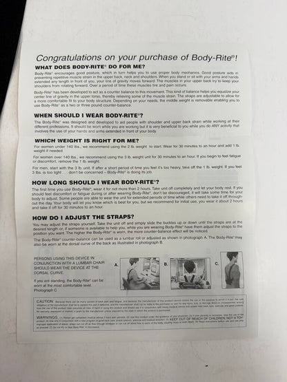 Body Rite The Posture Pleaser Erognomic Posture Aid Harness /roh