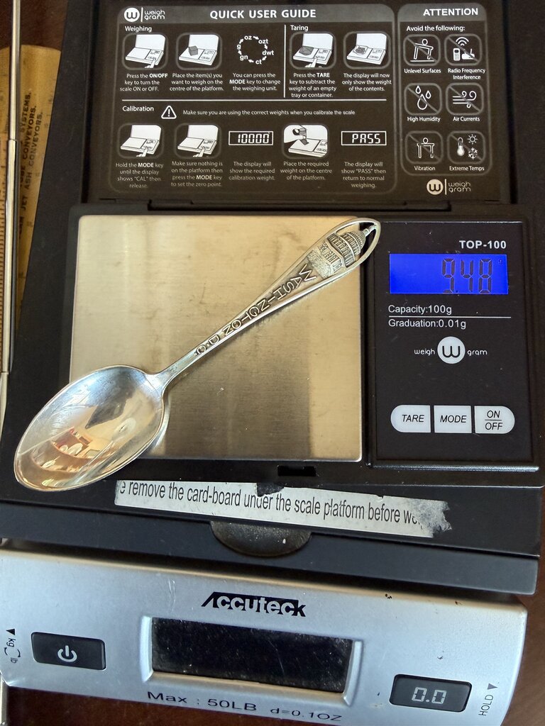 VTG Sterling Silver Souvenir Spoon Washington D.C. /ro