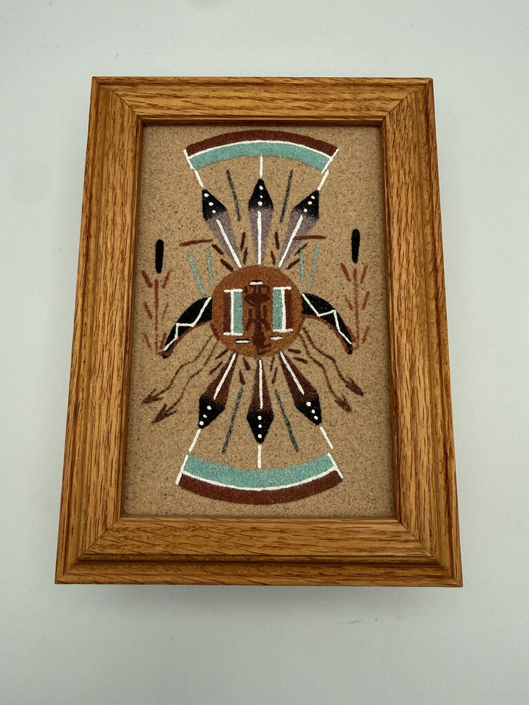 Authentic Navajo Sandpainting Oak Trinket Box Pollen Boy Signed by artist /ro