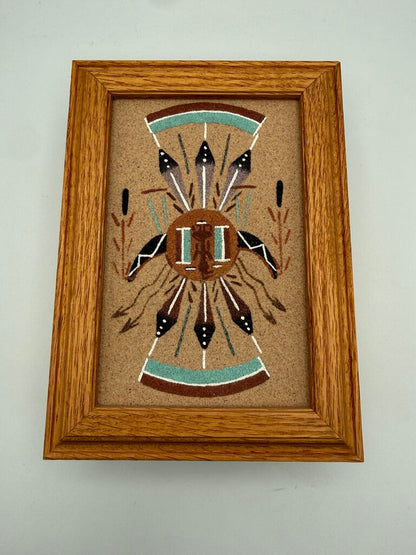 Authentic Navajo Sandpainting Oak Trinket Box Pollen Boy Signed by artist /ro