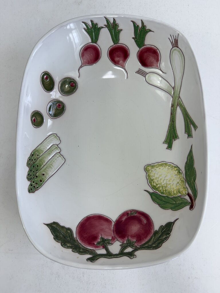 Italian Stoneware Handpainted Salad Bowl and Tongs Veggie Theme /rb