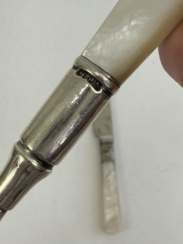 Antique Mother of Pearl Handel Serving Pieces Sterling Collars /ro