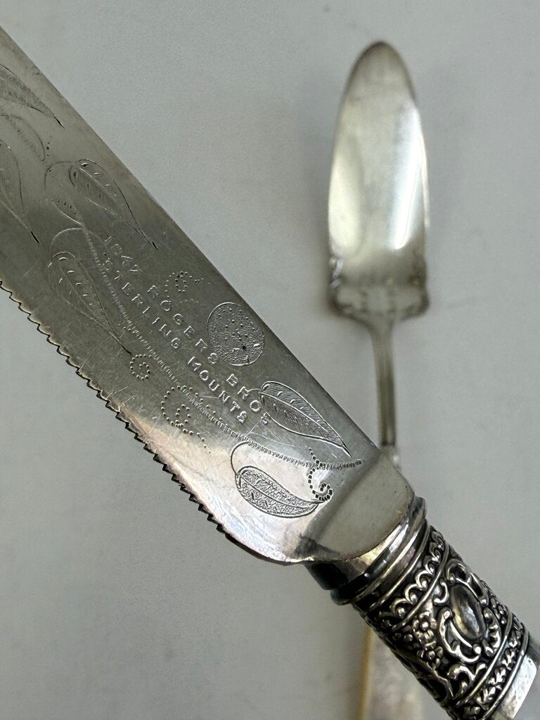 Antique Mother of Pearl Handel Serving Pieces Sterling Collars /ro