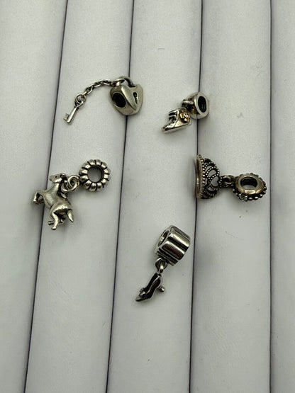 Pandora set of 5 Dangle Charms Sterling Silver Jewelry /ro