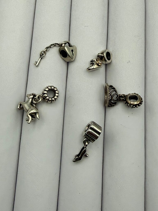 Pandora set of 5 Dangle Charms Sterling Silver Jewelry /ro