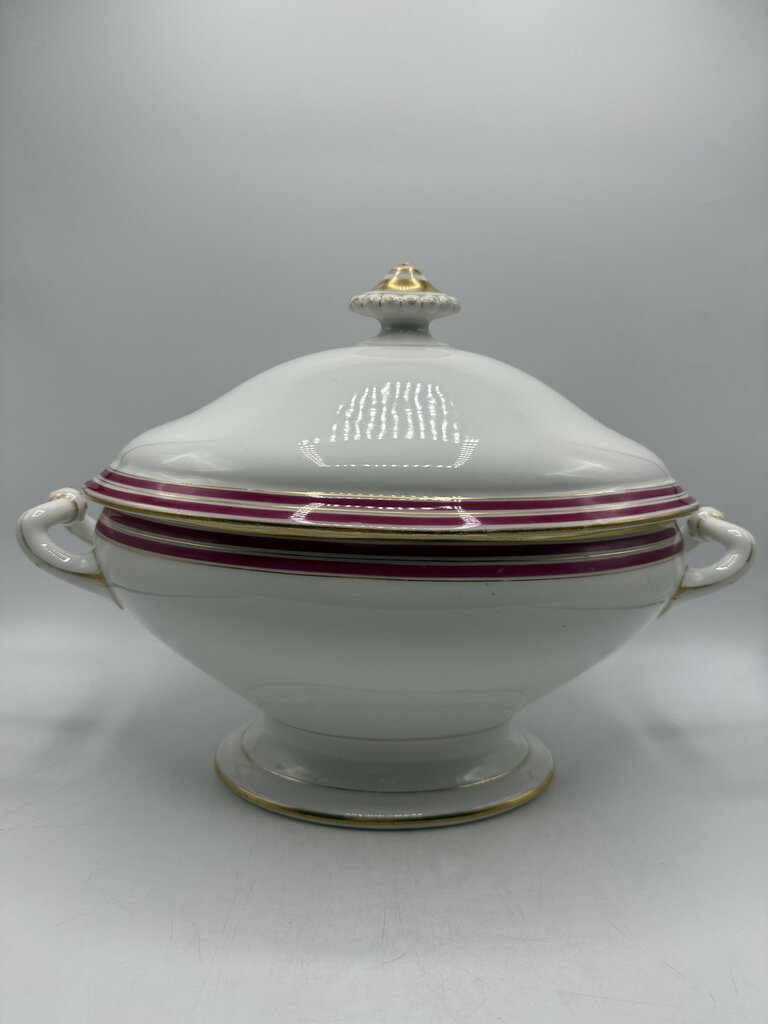 Antique C.F. Haviland White Footed Soup Toureen w/ Pink & Gold /rb