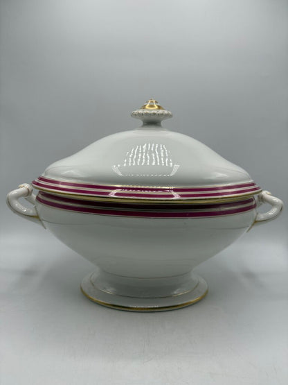 Antique C.F. Haviland White Footed Soup Toureen w/ Pink & Gold /rb