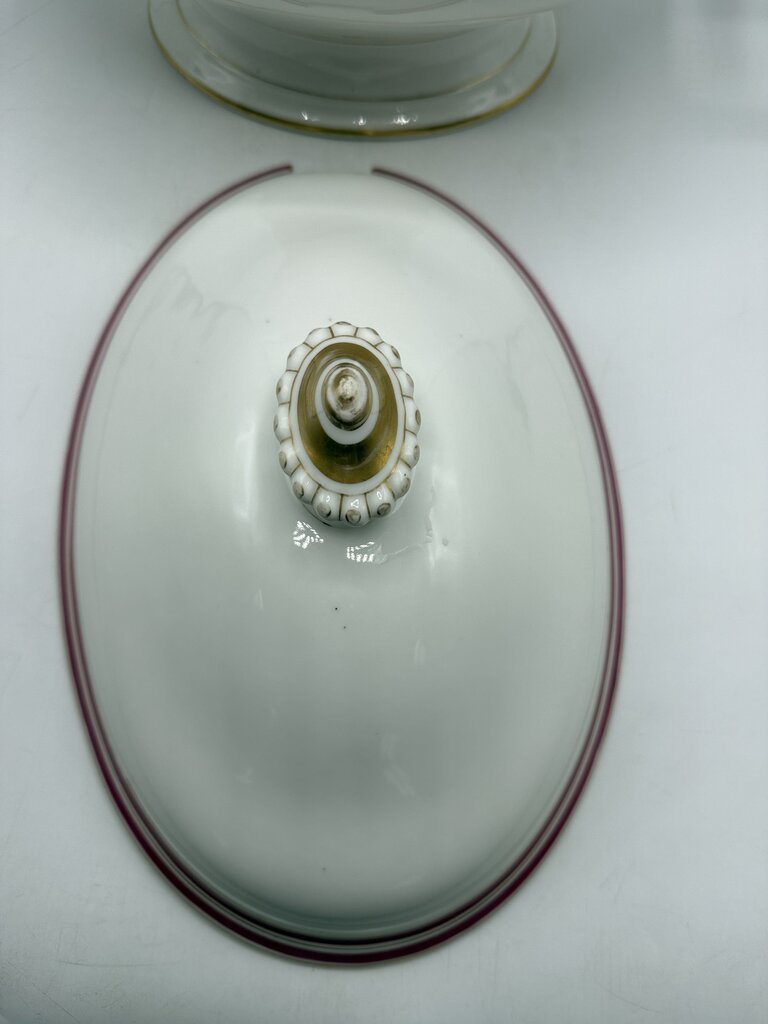 Antique C.F. Haviland White Footed Soup Toureen w/ Pink & Gold /rb