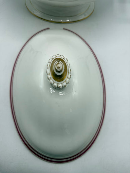 Antique C.F. Haviland White Footed Soup Toureen w/ Pink & Gold /rb